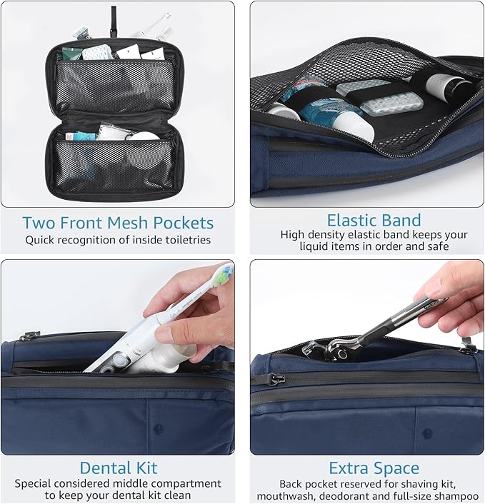 Purevave Compact Mens Toiletry Travel Bag Hanging, Mens Dopp Kit for Travel Waterproof, Wash Pouch Blue