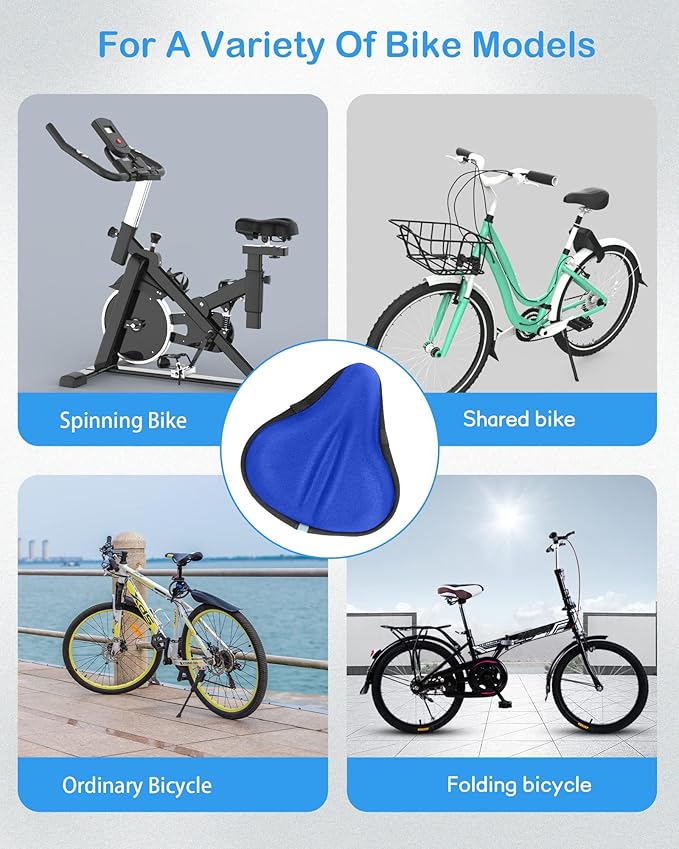 Bike Seat Cushion, Gel Bike Seat Cover, Bicycle Seat Cushion Covers for Women Men Comfort Compatible, Suitable for Outdoor and Indoor (11x10 inch)-Blue