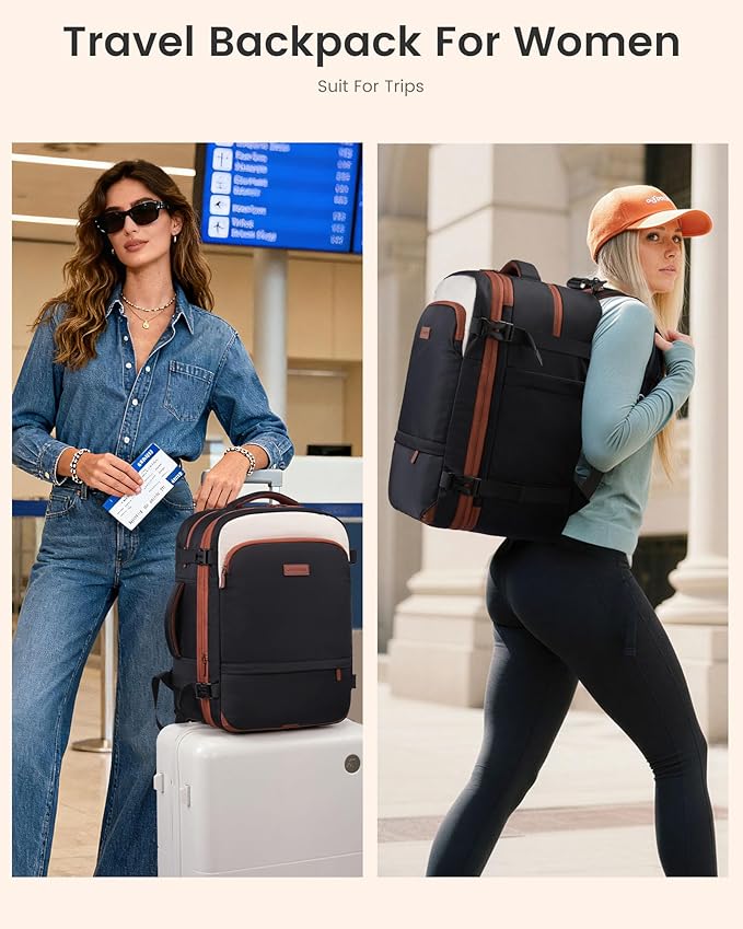 LOVEVOOK Carry On Travel Backpack For Women Flight Approved, 50L Personal Item Travel Bag Flight Approved, TSA Travel Bag Fit 18 Inch Laptop, Weekender Overnight Waterproof Daypack with 2 Cubes