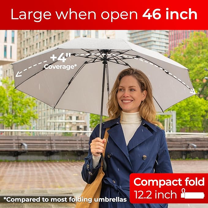TUMELLA Inverted Windproof Umbrella, Large, Strong, Light, Portable, Automatic Reverse Folding Rain Umbrella, Durable Premium Grip, Fits Car & Backpack