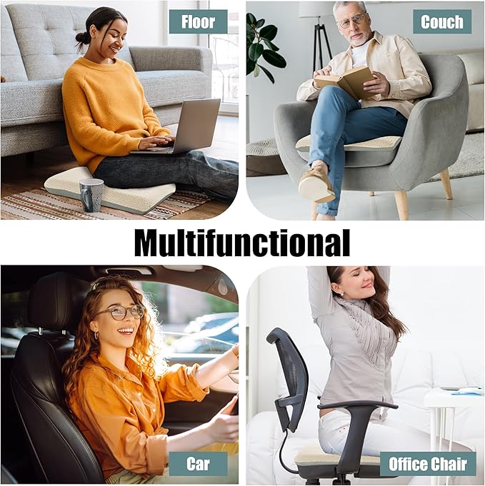 HOMBYS Tufted Furry Recliner Seat Cushion for Elderly Foam Curved Edge Large Square Seat Cushion for Recliner Chair, Floor Pillow, Office Chair, Car, No Pressure on Thighs(Beige)
