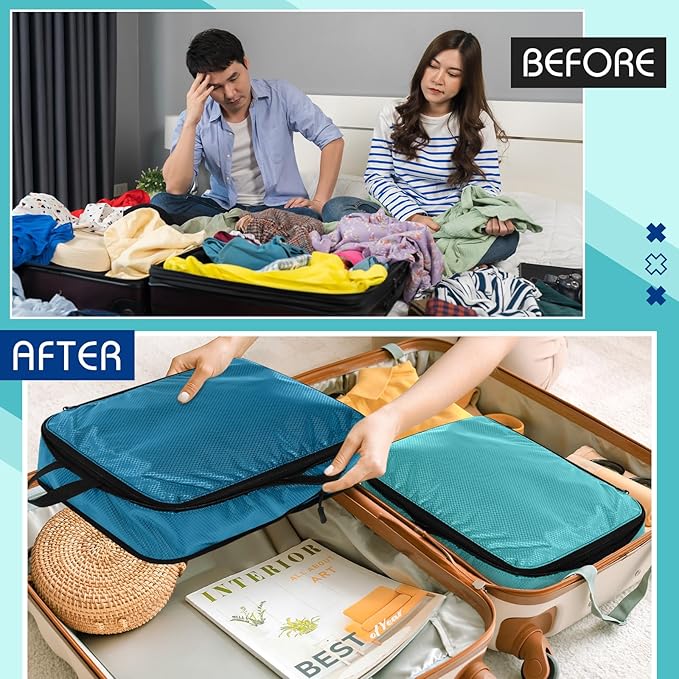 5 Pack Compression Packing Cubes for Travel Space Saving Cubes Luggage Organizer for Suitcase(Blue,S)