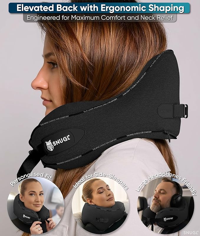 SNUGL Travel Pillow – Neck Pillow Airplane, Travel Pillows for Airplanes, Neck Pillows Memory Foam – Road Trip Essentials for Adults – Traveling Essentials - Gifts for Travelers Men & Women