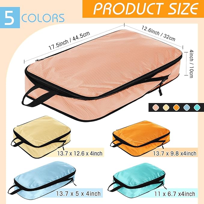 5 Pack Compression Packing Cubes for Travel Space Saving Cubes Luggage Organizer for Suitcase(Pastel,Mixed)