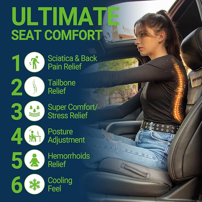 Season Guard Gel Seat Cushion – Office Chair Cushion – Non-Slip Gel Memory Foam Coccyx Cushion for Tailbone Pain - Desk Chair Car Seat Cushion Driving - Sciatica Back Pain Relief, Mesh, Grey