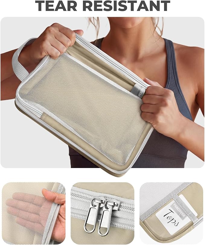 Percover Compression Packing Cubes 10-Piece Set, Packing Cubes Compression for Travel with Toiletry Bag, Laundry Bag & Shoe Bag, All-in-One Travel Organizer for Carry On & Checked Luggage, Camel