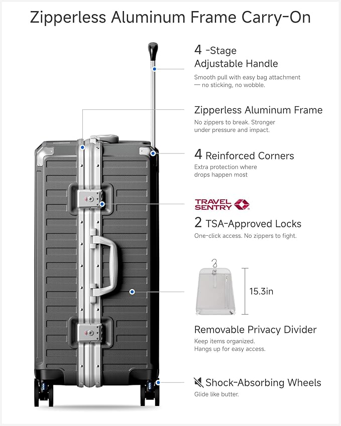 Checked Luggage with Spinner Wheels, 8010S Aluminum Frame Zipperless Polycarbonate Hard Shell Suitcase (ZX-Core, Charcoal Metallic, 24 Inch)