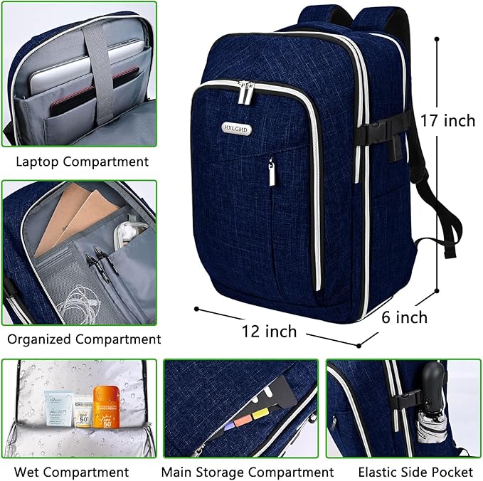 Personal Item Travel Carry On Luggage Backpack for Women Men Flight Approved Casual Weekender Laptop Bag for College Business Outdoors Hiking Water Resistant Lightweight Daypack with USB Charging Port