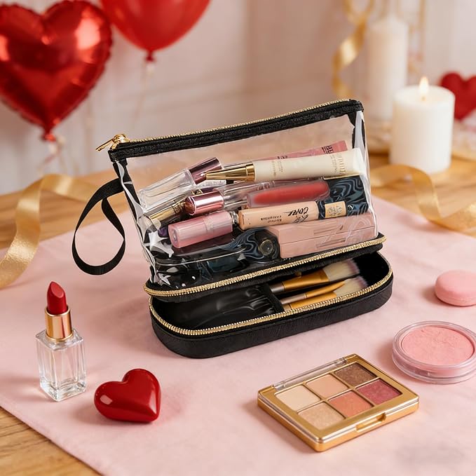 Ethereal Travel Makeup Bag, Clear Cosmetic Bag Make Up Organizer TSA Approved Toiletry Bag, Waterproof Pouch for Women Purse for Toiletries Accessories Brushes