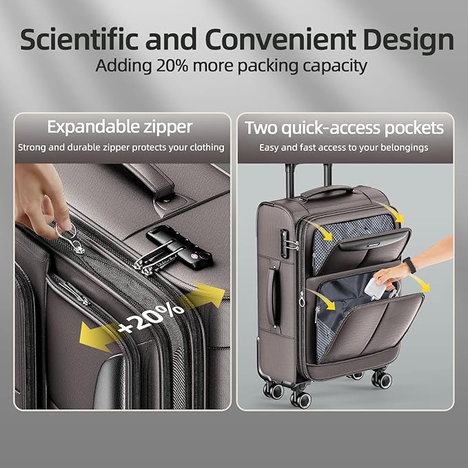SHOWKOO Luggage Sets 3 Piece Softside Expandable Lightweight Durable Suitcase Sets Double Spinner Wheels TSA Lock Light Coffee (20in/24in/28in)