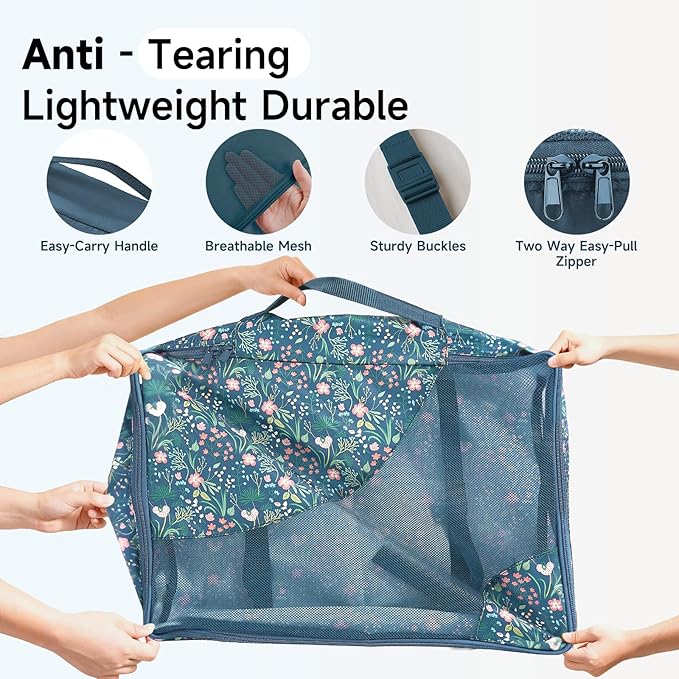 11 Set /9 Set Packing Cubes for Travel,Gifts for Women Mom Kids,TSA Approved Bags for Makeup,Cosmetic, Toiletry,Organizers for Suitcase Carry On,Cruise Essentials Airplane Accessories,Dark Blue Floral