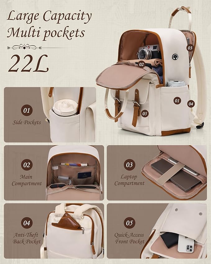 TAKUMI Luggage Sets 3 Piece, 20 Inch Carry On Luggage Set with Backpack, PC+ABS Hardshell Suitcases with Wheels, Lightweight Travel Luggage with TSA Lock for Women, Men (WHITE BROWN, 3 PIECE SET（BP）)