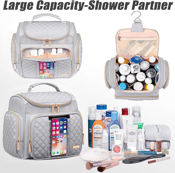Large Toiletry Bag for Women Men,Bathroom Bag,Water Resistant Shower Bag,Makeup Bag,Portable Shower Caddy for College Dorm,Hanging Travel Toiletry Bag with Transparent Waterproof Phone Pocket