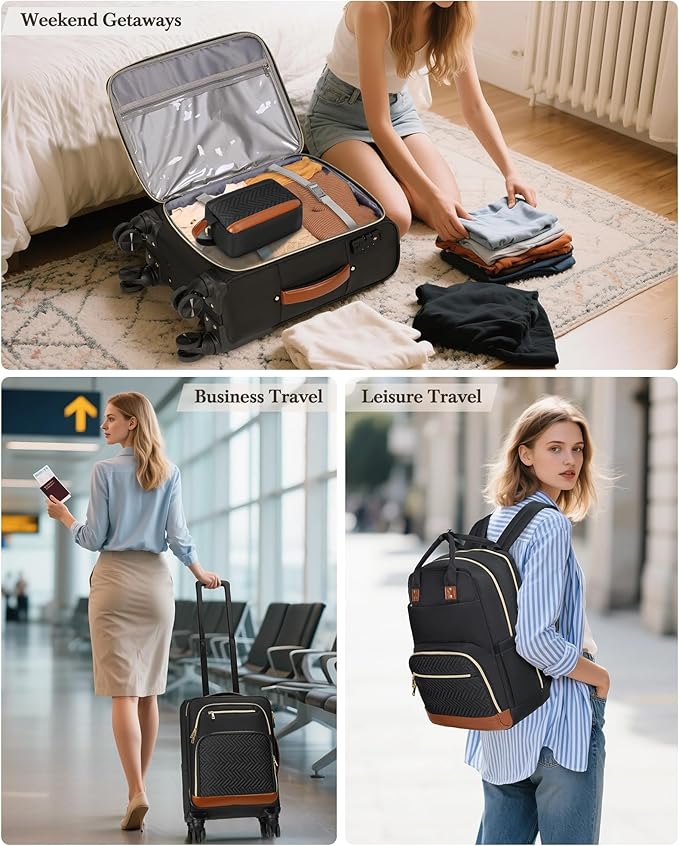 RAINSMORE Carry On Luggage 22x14x9 Airline Approved, 20 Inch Softside Suitcases with Wheels, 3 Piece Luggage Sets, Rolling Carry On Suitcase with TSA Lock for Travel Weekender