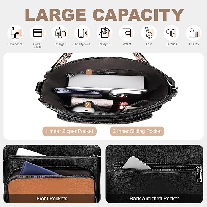 SYTRAH Anti-Theft Crossbody Purse for Women, Crossbody Shoulder Bag with Built-in Wallet & RFID Blocking for Travel Workout