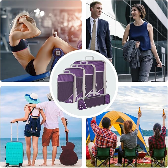 NiHome 7PCS Compression Packing Cube Set Expandable Mesh Travel Bag Luggage Organizers with Electronic Cable Cord Charger Organizer Drawstring Bag for Trip Home Storage Travel Gear Accessories