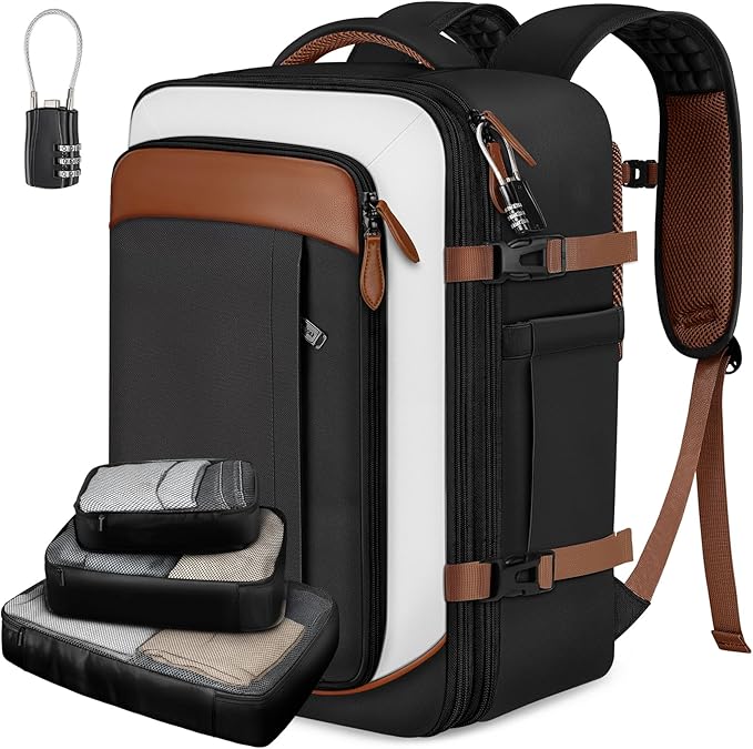 Vancropak 40L Carry On Travel Backpack for Men & Women, Expandable Flight Approved Weekender Backpack with 3 Packing Cubes, Water-Resistant Anti-Theft Laptop Backpack, Lightweight Business Travel Bag