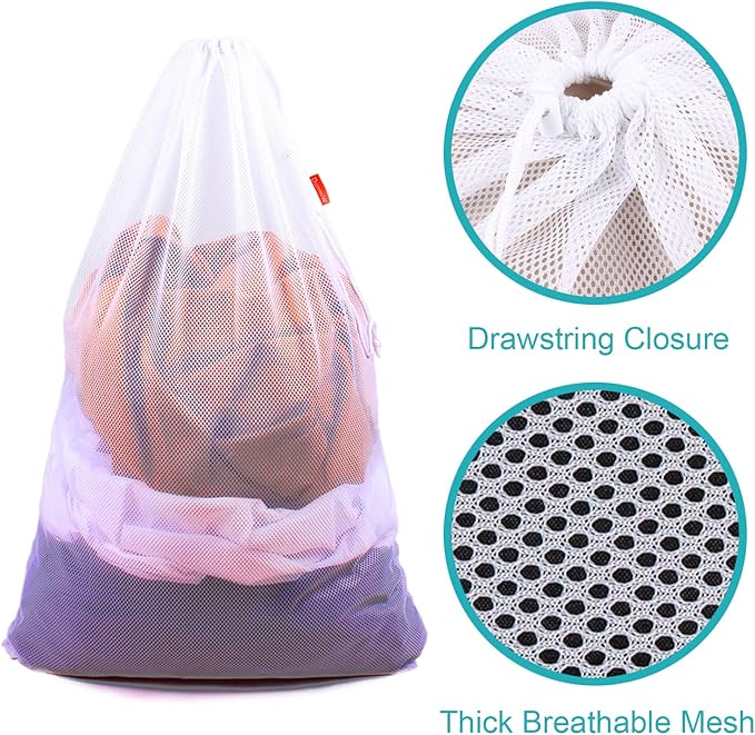 2 Pack Mesh Laundry Bags, 24 x 36 Inches Heavy Duty Drawstring Bag, Factories, College, Dorm, Travel and Apartment Dwellers, Black&White