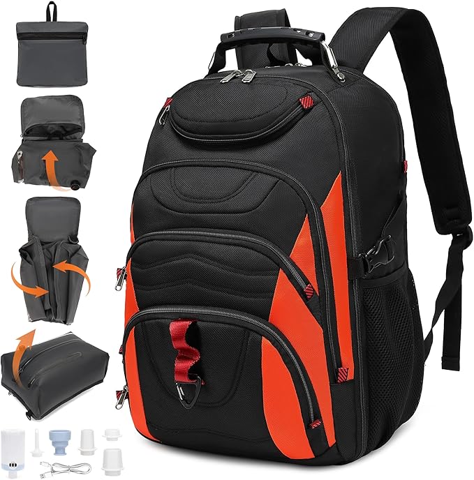 Boavan Vacuum Seal Backpack for Travel with Pump, 55L Large Bag with Zipper‑Off Detachable Vacuum Compression Bag Waterproof Carry On Large Travel Bag for Airline，Bags and Backpack Used Independently