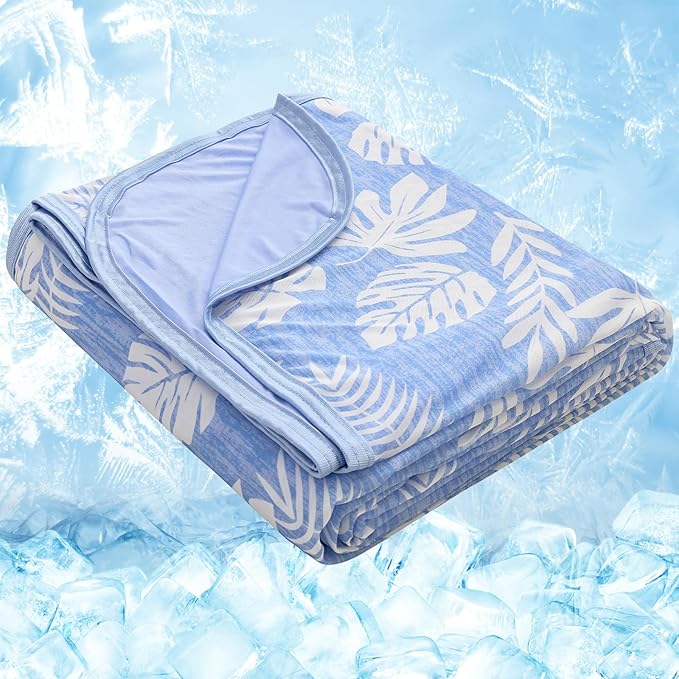 OIGAE Cooling Blanket for Hot Sleepers - Soft & Lightweight Summer Cold Blanket for Night Sweats | Perfect for Bed, Couch, Sofa (Blue, King 90" x 108", Tropical)