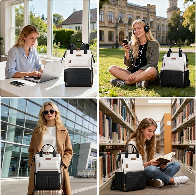 Maelstrom Laptop Backpack, Travel Backpack Gift for Women Men, Waterproof College School Computer Work Bag with Luggage Strap (Black-Beige, 17.3 Inch)