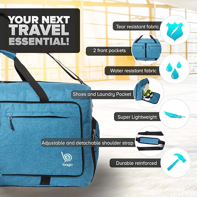 Bago Extra Large Duffle Bag for Travel Women & Men. Durable, Lightweight, Foldable Travel Duffel Bags For Traveling Women. 120L Duffle Bags Use As a Weekender Bag with Shoe Compartment, Checked Duffel