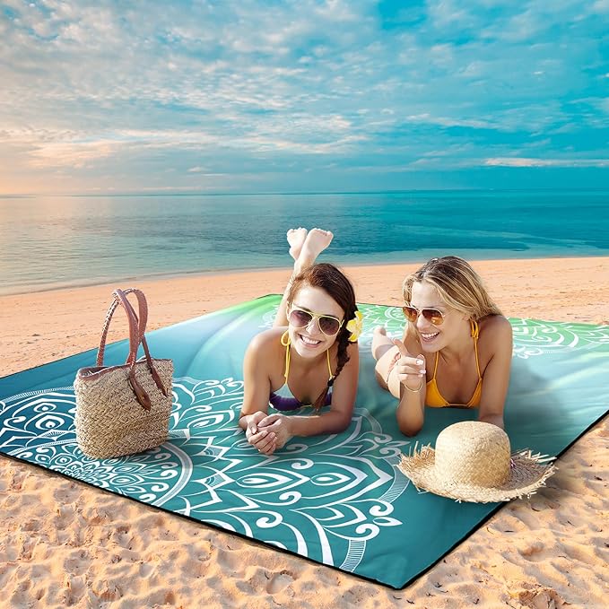 HIHOHO Beach Blanket Waterproof Sandproof Beach Mat for 1-8 Adults Quick Drying Durable Outdoor Picnic Mat for Beach Festival Travel Camping Hiking (Gradiant GN-Mandarin, 79"×83"(4 Person))
