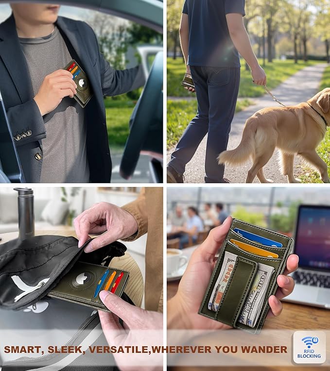 BULLIANT Men Airtag Wallet,Slim Wallet Money Clip Card Holder Magnetic Closure 12 Cards in Front Pocket RFID Blocking