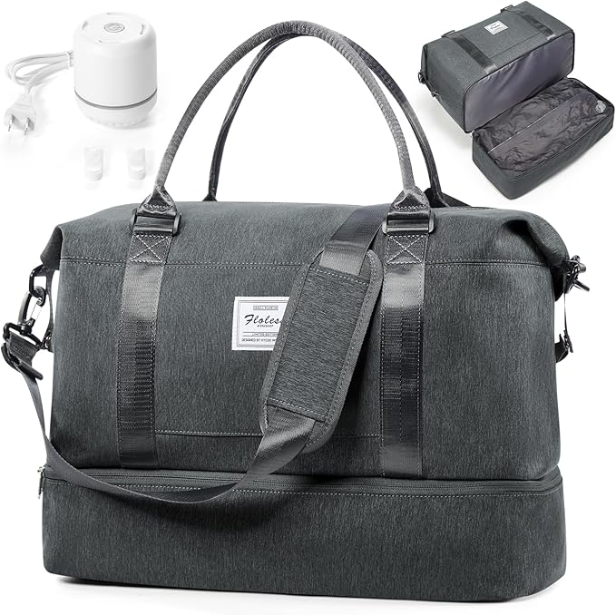 Weekender Bags for Women,Vacuum Overnight Travel Duffel Bag with Compression Pocket & Air Pump, Personal Item Travel Bag