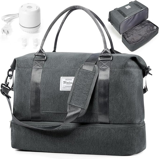Weekender Bags for Women,Vacuum Overnight Travel Duffel Bag with Compression Pocket & Air Pump, Personal Item Travel Bag