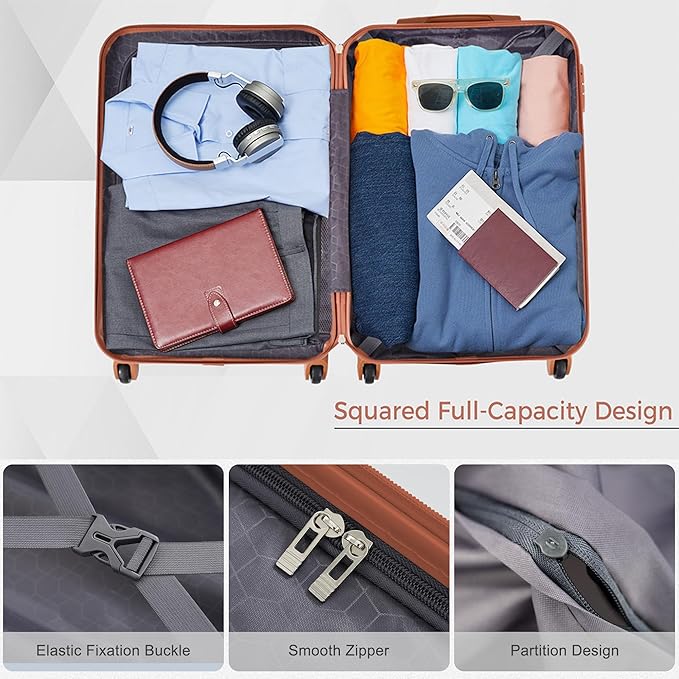 4-Piece Luggage Set, Suitcase with TSA Lock Travel Duffel Bag Wet-Dry Toiletry Bag, Ivory