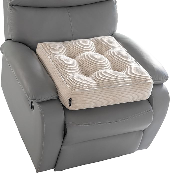 HIGOGOGO Tufted Corduroy Recliner Seat Cushion for Elderly, High Density Foam Large Square Seat Cushion for Recliner Chair, Floor Pillow, Office Chair, Car, No Pressure on Thighs, 20x20x4