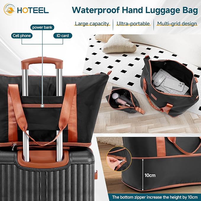 Hoteel Luggage Set 3-Piece, 4-Year Warranty,Suitcases with Wheels, PC+ABS Hardshell Suitcase, TSA Lock, Including Waterproof Luggage Bag, Travel Maletas for Men & Women,Black