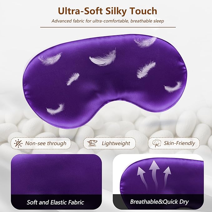 Sleep Mask Silk Eye Mask for Men Sleeping Mask, Adjustable Elastic Strap for Night Shading Sleep Mask, Soft and Comfortable for Both Men and Women (Purple)