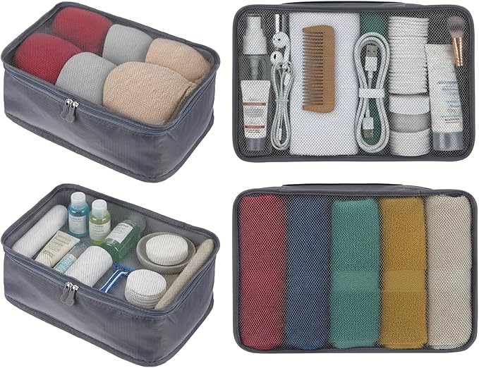 6 Pcs Packing Cubes, Mesh Travel Organizers, Foldable Laundry Bags, Water Resistant Clothing Storage for Travel, Camping, Backpacking