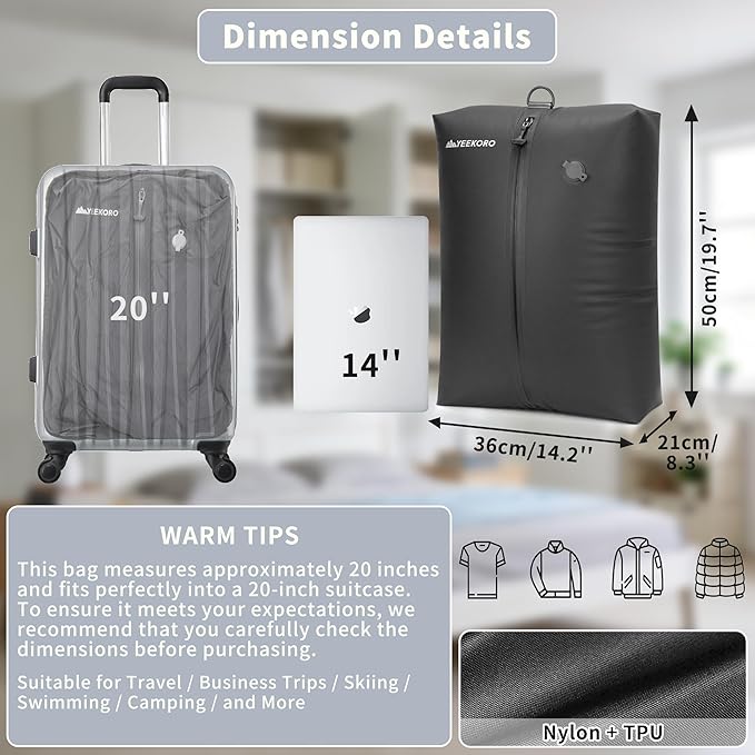 Upgraded Vacuum Bag for Travel, Professional IPX8 Waterproof Reusable Vacuum Compression Bags for Travel Suitcases, Durable Space Saver Bag(2 PACK TPU Black,With Pump)