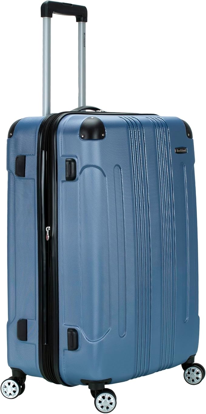 Rockland London Hardside Expandable Spinner Wheel Luggage, Blue, Checked-Large 28-Inch