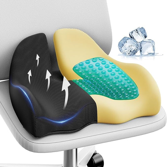 Benazcap X Large Gel Seat Cushion for Office Chair Ergonomic Cushions-Gel & Memory Foam Coccyx Butt Pillow for Sciatica & Back Pain Relief for Long Sitting for Gaming Chair and Car Seat-Black