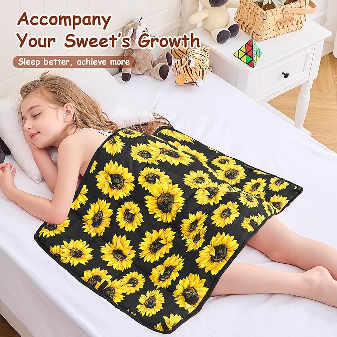yescool Weighted Lap Blanket 2 Pounds Cooling Weighted Lap Pad, Sunflower Small Weighted Blanket, Weighted Throw Blanket Gifts for Travel Indoor Outdoor, 20"x30"