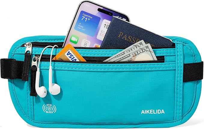 Money Belt - Slim Passport Holder RFID Blocking Travel Wallet Undercover Fanny Packs for Men Women - Blue