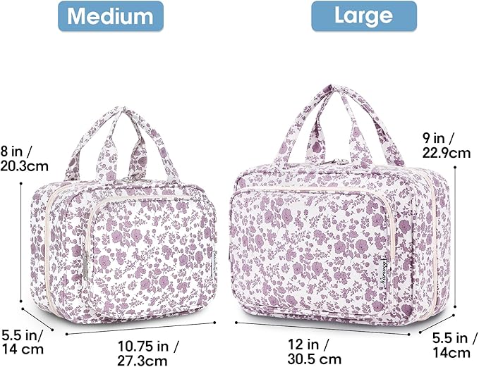 Narwey Travel Toiletry Bag for Women Large Hanging Makeup Bag Organizer Toiletries Bag for Full Size Essentials Accessories Cosmetics (Dusty Pink Flower (Large))