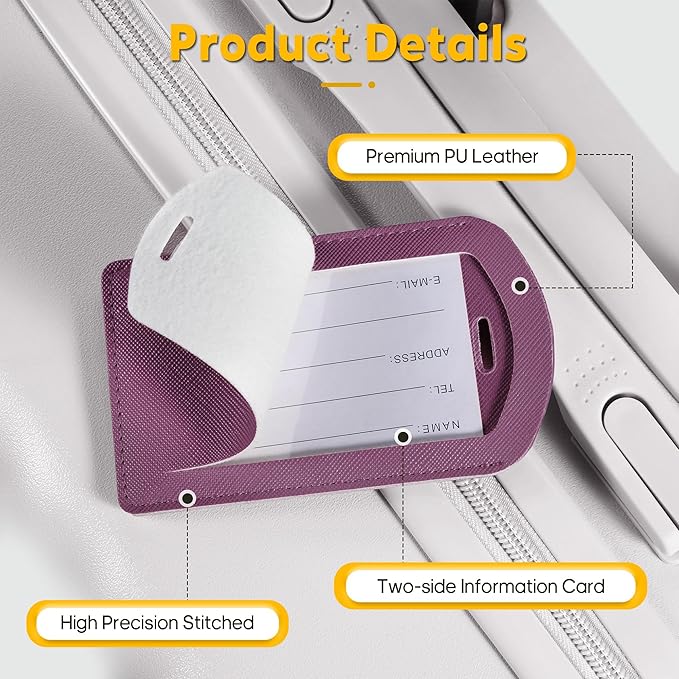 3 Pack Luggage Tags for Suitcases, TSA Approved Bag Tags, Baggage Tags with Privacy Protection, Travel Essentials Luggage Accessories, Royal Purple