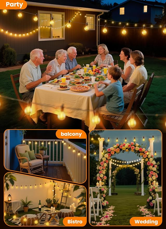 Outdoor String Lights, 200FT 100 LED Bulbs String Lights, IP65 Waterproof Connectable G40 Outside Patio Light for Backyard Porch Balcony Garden Decor Christmas Camping Gazebo
