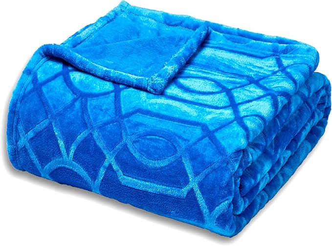 Soft Cozy Fleece Throw Blanket, 50x60 Inches – Lightweight Plush Blanket for Couch, Fuzzy 3D Jacquard Design, for Sofa, Bed & Travel - Royal Blue