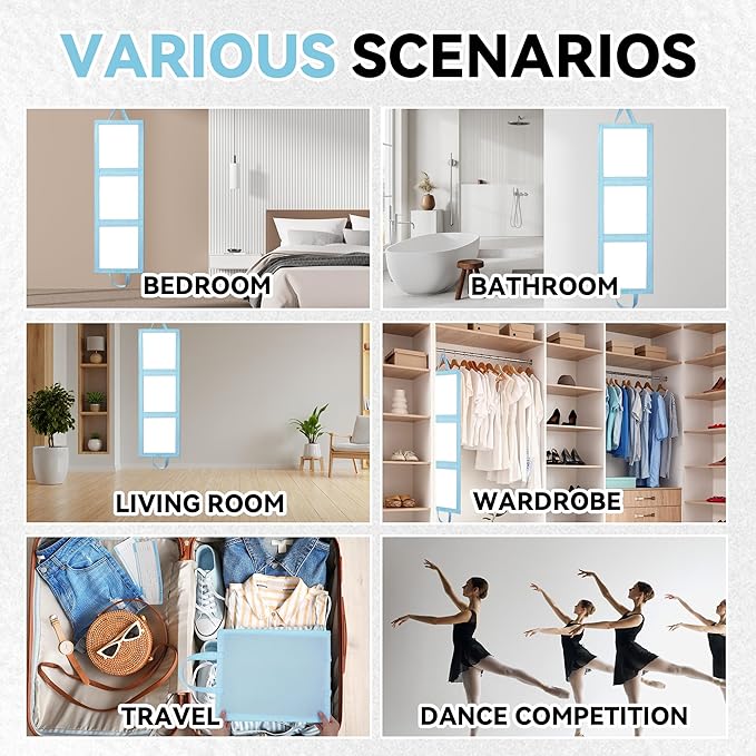 ROYALAY Foldable Full Length Mirror with Handle - 47 * 13in Portable Travel & Backstage Mirror (Blue)