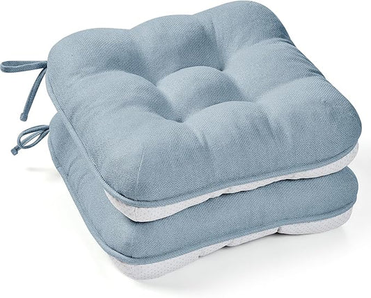 BETU Chair Cushions for Dining Chairs Set of 2,3.5" Thick Kitchen Table Chair Pads with Ties,Non Slip Backing and Covers, Seat Cushion for Dining Room,Bar,Patio Chairs,16"X16"X3.5",Smoky Blue