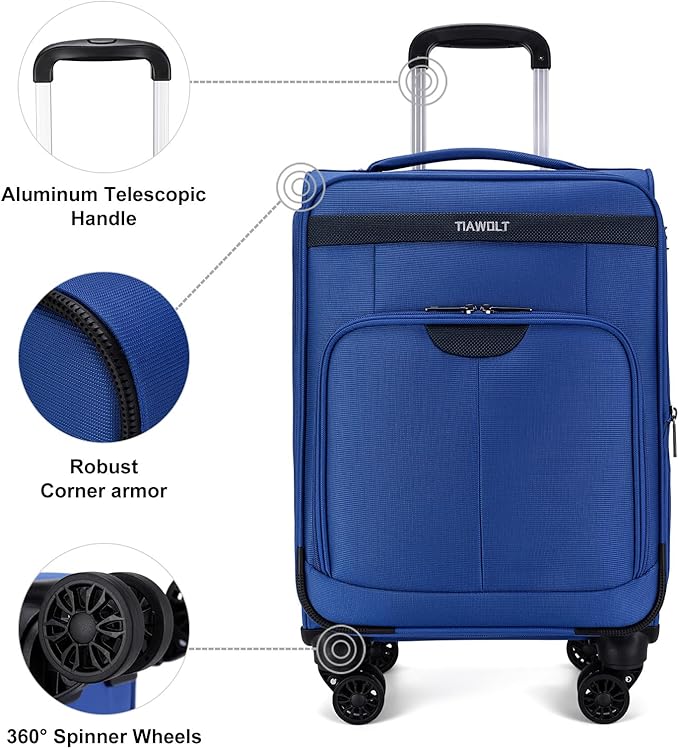 Carry On Luggage 22x14x9 Airline Approved with Wheels Softside Expandable Luggage Suitcase with TSA Lock-Blue