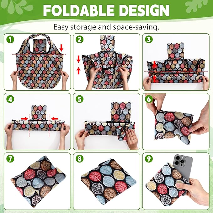 Paterr 50 Pack Reusable Foldable Grocery Bags 10 Patterns Bulk Shopping Totes Pocket Size Bags for Supermarket