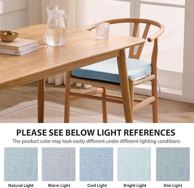 Chair Cushions for Dining Chairs, 2" Thick Seat Cushions for Kitchen Chairs, D-Shaped Chair Pads with Washable Cover, Ties and Non Slip Backing, 17'' x 16'', Set of 6, Light Blue
