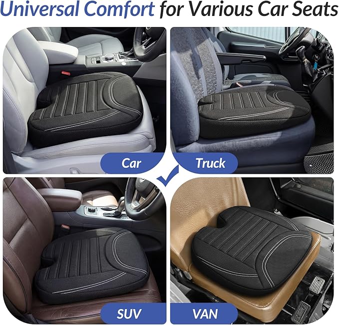 ZIKEE All-Season Car Seat Cushion for Comfortable & Safe Driving, Breathable Seat Cushion for Car with Ventilated Channel & Mesh Cover, Memory Foam for Sciatica, Tailbone & Back Pain Relief, Anti-Slip